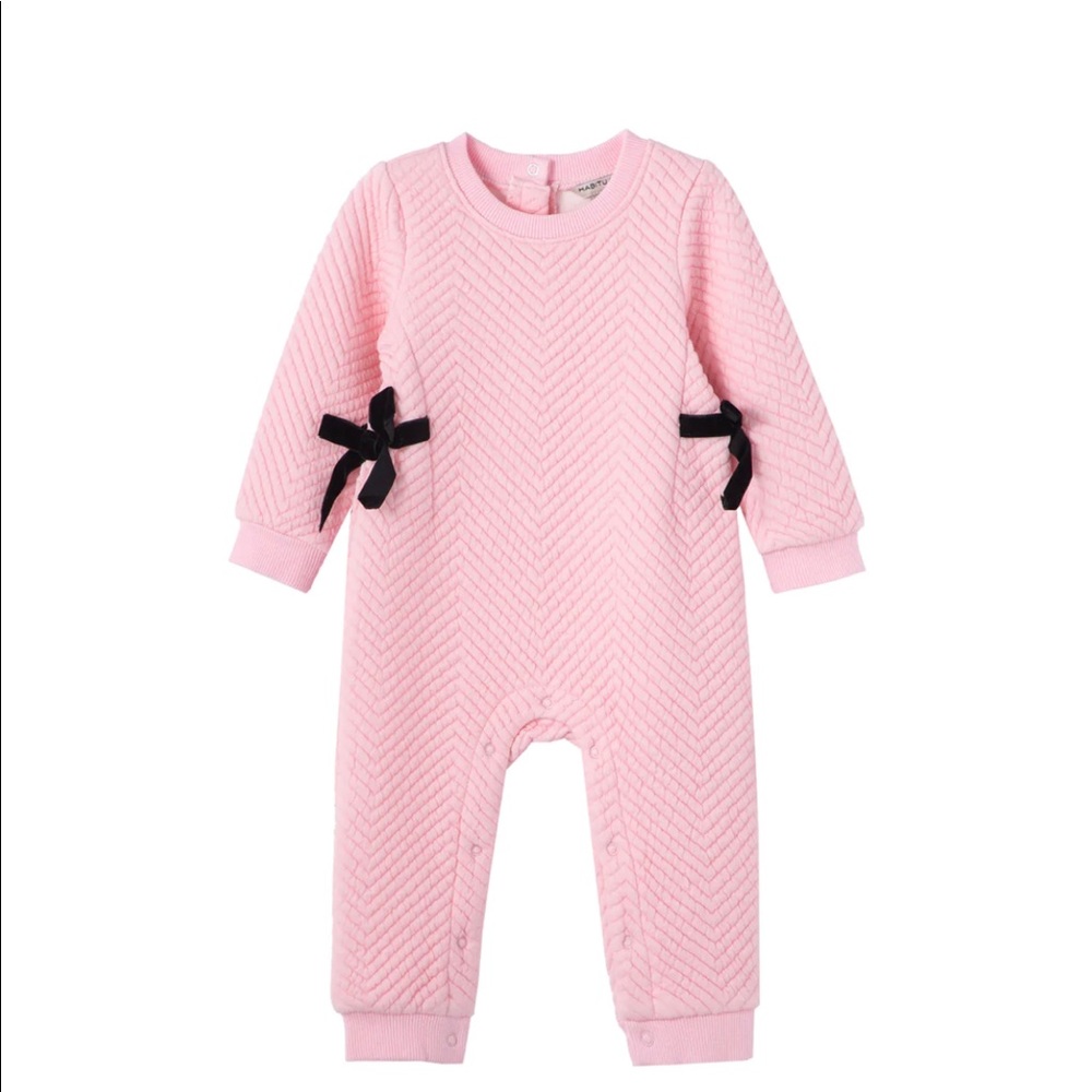 Habitual Girl Quilted Romper with Velvet Bows | 18M